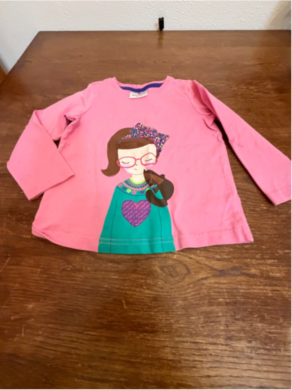 Hanna Andersson Girls Long Sleeve Graphic Shirt Pink Heart Girl Top Size 100
